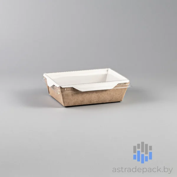 Артикул: OpSalad 400. Салатник бумажный, с прозрачной крышкой. Цвет: белый / крафт. Объем: 400 мл. Размер: 120/145 х 85/95х45 мм. Россия / Украина.